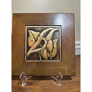 Bruce Fox Hand Worked Metal Art Calla Lily Wall Decor Square Wooden Frame